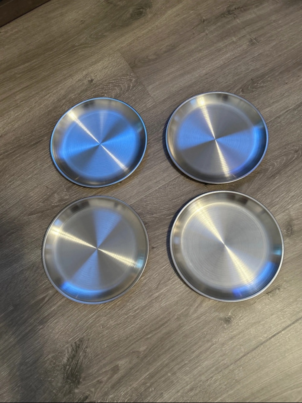 Stainless Steel Round Serving Plates — Set of 4 (Silver)